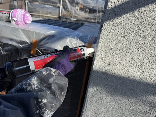 飯田市T邸_笠木脇コーキング処理