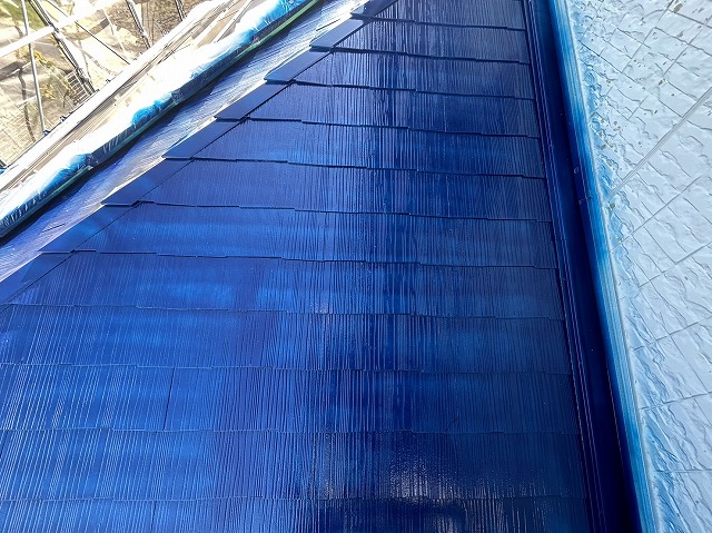 飯田市：下屋根に無機ハイブリッドコートJY-IRで中塗りを行った状況